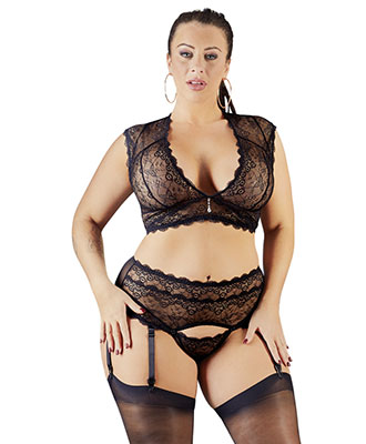 Undert�ysett Med Sorte Blonder - Cottelli Collection Plus