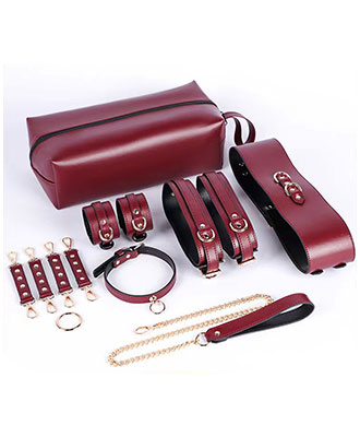 Luksuri�st Bondagesett i R�dt og Gull m/ Oppbevaringsbag