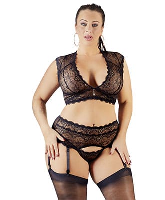 Undert�ysett Med Sorte Blonder - Cottelli Collection Plus