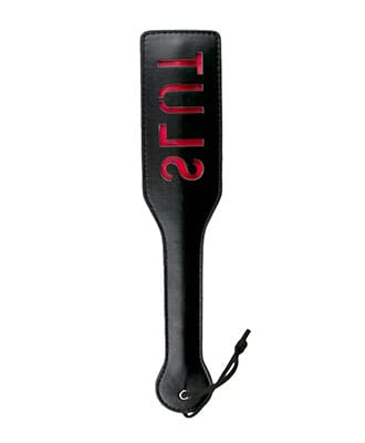 Black Leather Paddle - Slut
