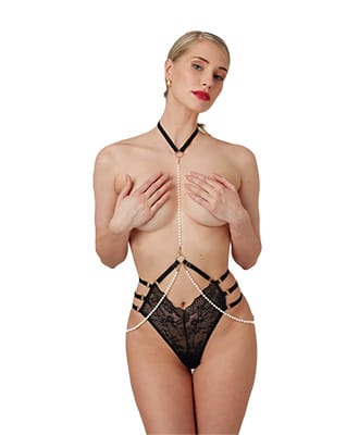 Luxurious Lace Pearl String with Open Crotch Mea