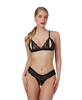 Open Bra Set with Pearls and Lace